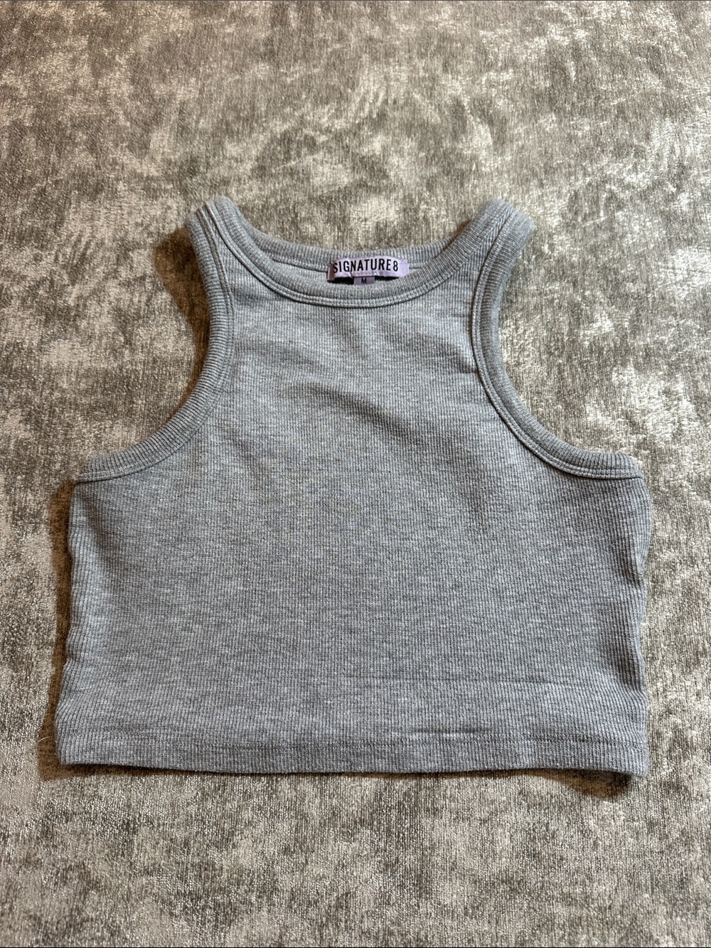 Signature8 Light Gray Ribbed Cropped High-Neck Tank Top size M {388}